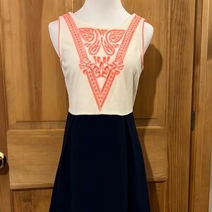 Sleeveless Dress with Neon Pink Embroidery